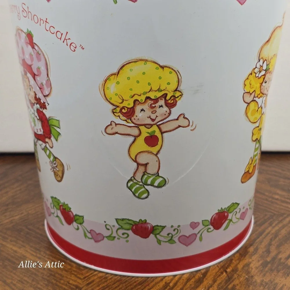 Strawberry Shortcake Wastebasket Vintage Trash Can Storage Basket Pink White 10